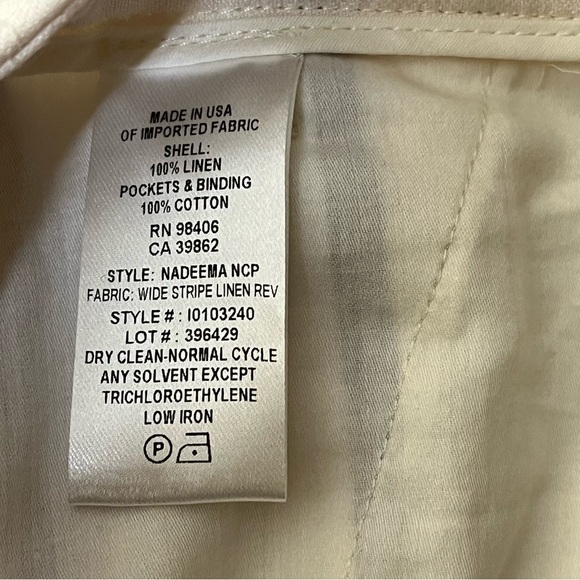 Theory Nadeema Wide Leg Stripe Linen Rev Pant in White Red‎ Raspberry - Picture 11 of 11